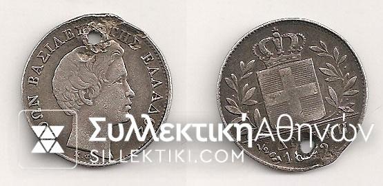 1/2 Drachma 1842 pierced VF